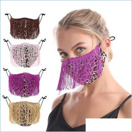 Designer Masques Creative Leopard Tassel Masques Visage Fashion Trend Discothèque Bar Lavable Réutilisable 4 Style Party Mask Drop Delivery Hom Dhnyj