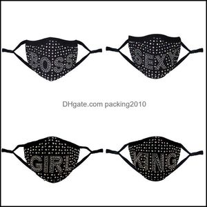 Designer Maskers Designer Diamond Masks Bling Print Boss Queen Rhinestone Colorf Face Mask Women Party Wasbare sexy sexy fashion facem dhktp