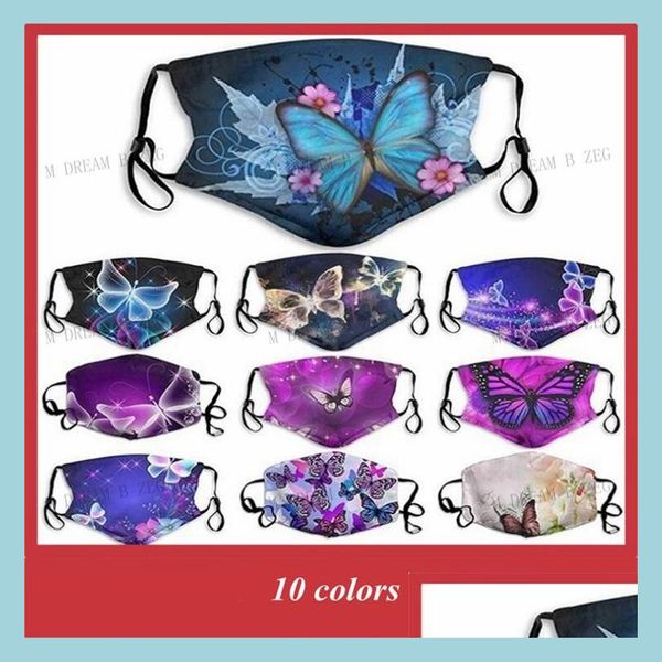 Máscaras de diseñador Diseñadores Máscaras Anti-Polvo Algodón Moda Mascarilla Mariposa Impreso Lavable Reutilizable Ajustable Manera Rápida Gota Deliv Dhl4M