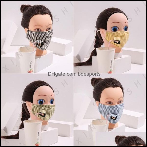 Designer Masques Trous à boire Plaid Mascarilla Masques réutilisables en coton Peut mettre un morceau de filtre Bon respirateur Adt Kids Lavable Pm Dh2Sd