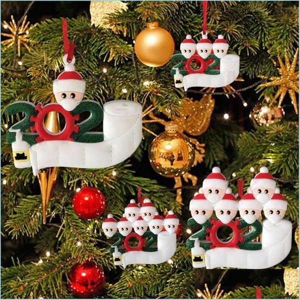 Máscaras de diseño Familia DIY Nombre escrito a mano Muñeca Muñeco de nieve Árbol de Navidad Colgante Adornos Decoraciones para H Nerdsropebags500MG Dh6Ww