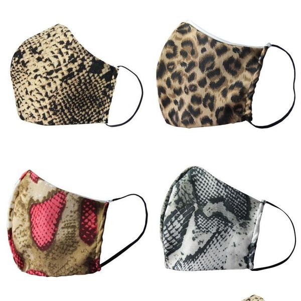 Máscaras de diseño Máscaras faciales de algodón de moda Piel de serpiente de leopardo Respirador brillante Serpentina lavable Les Mascarilla a prueba de polvo Reusabl Dhpmz