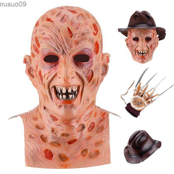 Masques de créateurs Halloween Freddy Masque Krueger Killer Cosplay Gants Chapeau Horreur Costume Tête Complète Masque En Latex Fournitures De Mascarade