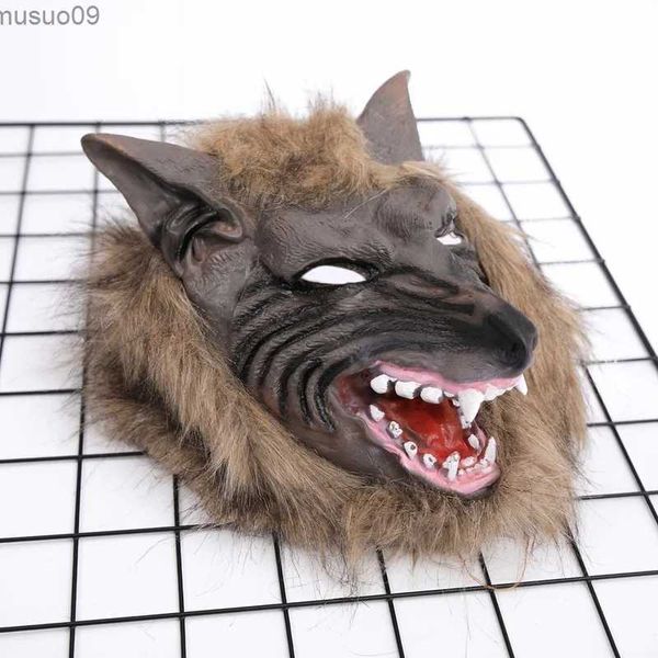 Máscaras de diseñador Halloween Látex Goma Cabeza de lobo Máscara para el cabello Guantes de hombre lobo Fiesta de disfraces Decoración aterradora Accesorios de disfraces