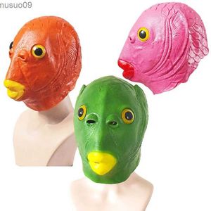 Masques de créateurs Masque d'Halloween Ball Cosplay Latex Tête de poisson vert Masque Tête d'animal Ensemble Masque drôle Cosplay Full Face Latex Animal Prop