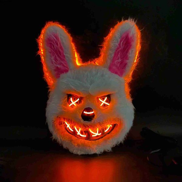 Masques de créateurs Halloween en peluche lapin sanglant masque LED horreur ours fou masque effrayant drôle fête lumineuse lueur sombre cosplay lapin costume accessoires 1pc