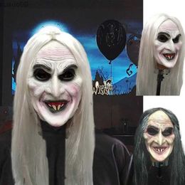 Masques de créateurs Halloween sorcière visage couverture vieille femme sorcière tête couverture latex vieille sorcière visage couverture avec cheveux effrayant sorcière costume habiller accessoires