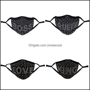 Masques de créateurs Housekee Organisation Maison Jardin Diamant Bling Imprimer Boss Reine Strass Colorf Masque Visage Femmes Fête Lavable Sexy Sexe