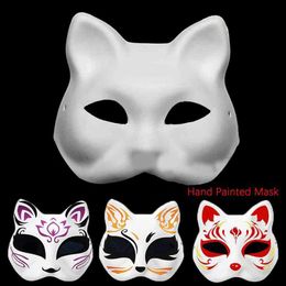 Ontwerper Maskers Japans Masker Half Gezicht Handgeschilderde Kat Vos Masker Anime Maskerade Halloween Festival Cosplay Prop