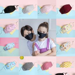 Designer Masks Kids Cotton Face Masks Cartoon Gedrukte wasbare mond ER met Aspirator Student PM2 5 Dust proof drop levering Home G DHSBU