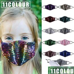 Masques de créateurs Enfants Mode 11 Couleurs Bling Paillettes Masque De Protection PM2.5 Anti-poussière Enfants Bouche Lavable Réutilisable Enfant Visage Goutte Dh4Y9