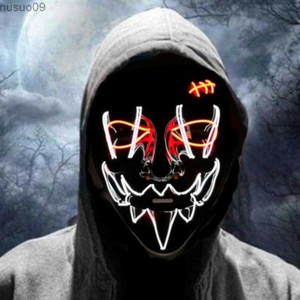 Máscaras de diseñador Ilumina la casa encantada Mascarilla LED Máscara de purga luminosa Accesorios de Halloween Máscara de terror brillante de neón Disfraz de cosplay