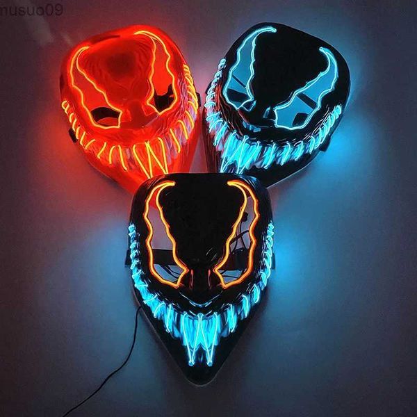 Masques de créateurs Nouveauté Halloween Masque Horreur Venom LED Masque Lumineux Cosplay Costume Maquillage Fête De Bal