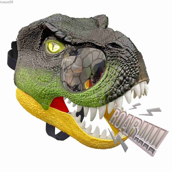 Masques de créateurs P-JSMEN LED Yeux éclairés Masque T-Rex Sons Masque de dinosaure Dents réalistes Mâchoire mobile Bouche ouverte Halloween Party Cosplay Props