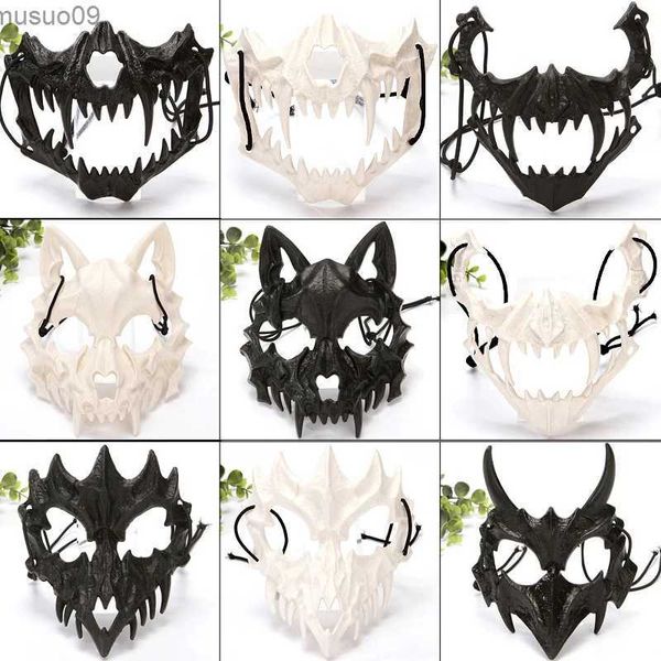 Masques de créateurs Party Crâne Masque Dents Longues Démon Squelette Demi-Masque En Plastique Dragon Dieu Tigre Masque Cosplay Halloween Costume Props