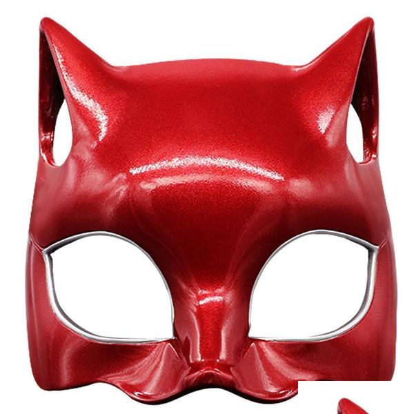 Mascaras de diseñador Persona 5 Cosplay Anne Takamaki P5 Red Panther Cat Mid Half Face Mask Assear Adt Halloween Carnival Adjuntos Drop Dhuce