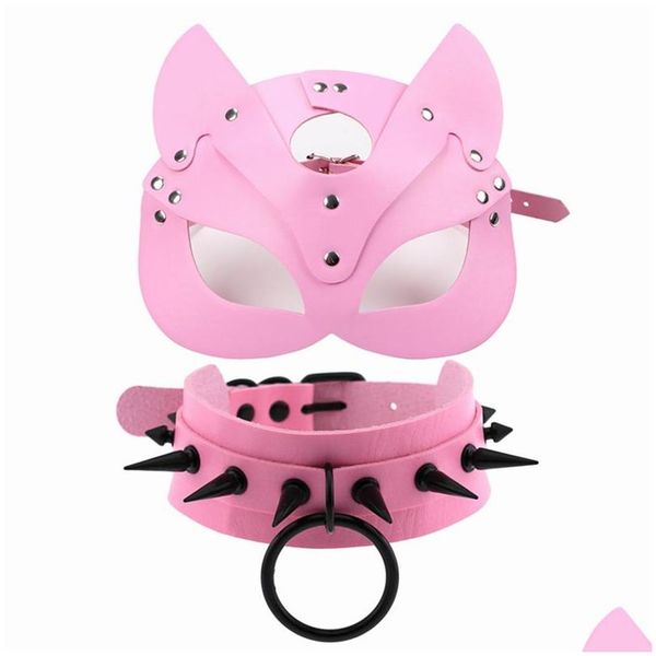 Designer Masks Pink Mask Choker Black Spike Collier Fomen Women Metal Rivet Coldded Collar Girls Party Club Chockers Gothic Cosplay A Dhai9