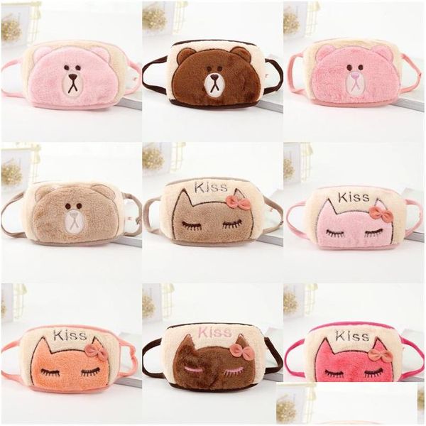 Máscaras de diseñador Felpa Bowknot Gato Oso Dibujos animados Beso Polvo Mascarillas Reutilizables Mascarilla Moda Mascherine Lavable Adt Kid C Dhgarden Dhgl3