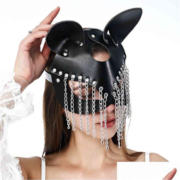 Mascaras de diseñador Uyee Sexy Bunny Halloween S Cat Ear Women Girl de cuero negro Masquerada Carnival Party Mask Drop entrega hom dhflr