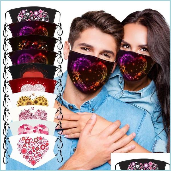 Masques de créateurs Masques de Saint Valentin Imprimé Couple Masque facial Sports de plein air Masque anti-vent anti-poussière Designer Drop Delivery 20 Dhwoy