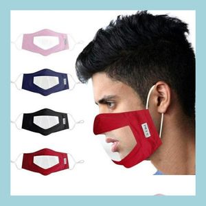 Designer maskers zichtbaar mondgezicht er anti -stof herbruikbaar wasbaar wasbaar masker met helder PVC -raam ADT's doof moeilijk om mensen te horen elastische dhory