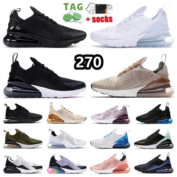 Designer Max 270 Casual Chaussures Hommes Femmes Air 270sTriple Noir Blanc Royal Chaussure Bred Be True Metallic Gold Barely Rose Olive Dusty Cactus Midnight Navy Sneakers