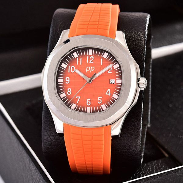 Reloj mecánico de diseñador Reloj Nautilus Automático para hombre Cinta de granada naranja Serie Baida Reloj con correa de silicona Reloj de lujo translúcido dorsal Montre de Luxe