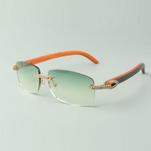 Gafas de sol de diseñador con diamantes medianos 3524026 con gafas de patillas de madera naranja, venta directa, tamaño: 18-135 mm