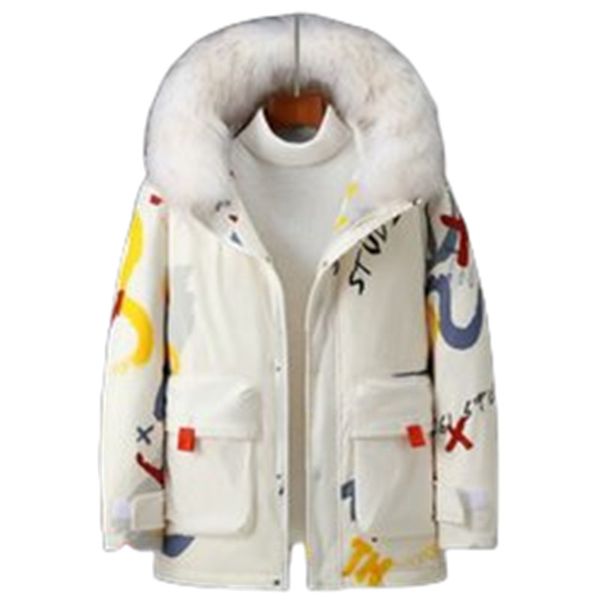 Diseñador hombres y mujeres chaqueta de plumón de dibujos animados invierno pato blanco plumones abrigo grueso cálido largo chaquetas de estudiante estilo de pareja