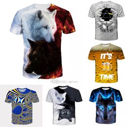 Diseñador Hombres y mujeres Camiseta Animal Lobo / Gato Camiseta Tendencia Top Impresión digital 3D Casual Cuello redondo Manga corta Camisa sexy Verano