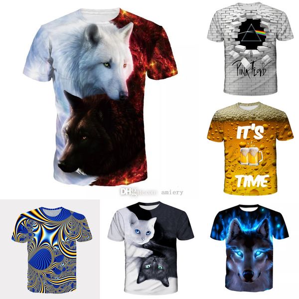 Designer Hommes et femmes T-shirt Animal Loup / Chat T-shirt Tendance Top Impression numérique 3D Casual Col rond Manches courtes Chemise sexy Été