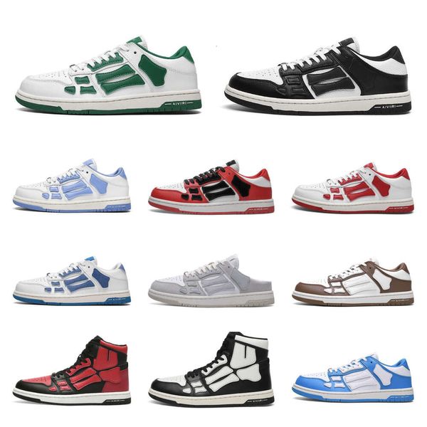 Diseñador Hombres Zapatos atléticos Skelet Bones Entrenadores Mujeres Negro Blanco Cuero genuino con cordones Zapatos deportivos casuales de alto lujo Skel Top Low Amlrl Zapatos de baloncesto S07