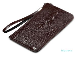 Diseñador de los hombres de diseño de negocios Vintage cartera larga de cuero genuino de vaca patrón de cocodrilo estilo bolso masculino bolso de mano Casual 9128527