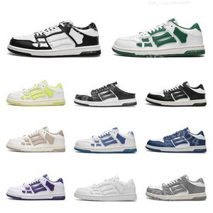 Designer Men High Athletic Shoes squelette os coureur femme noir blanc bleu vert décontracté Skel top bas authentique en cuir lacet up entraîneur de luxe baskets t412