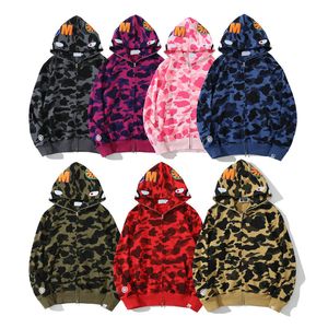 Designer Hommes Full Zip Up Shark Hoodies Mode À Capuchon Femmes Camouflage Veste À Capuche Sweat À Capuche Homme Femmes Pull Bapes Tech Polaire Cardigan