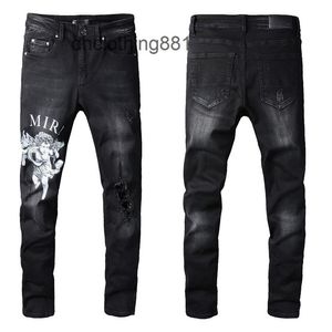Designer Hommes Jeans Amirs Pantalon Tendance Amirs Street à la mode Ange motif trou noir élastique jeans à jambes serrées # 817327o