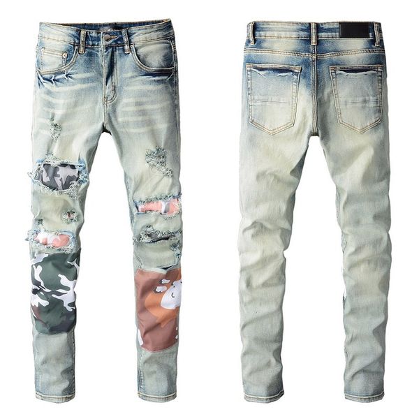 Designer homens jeans zíper moda de rua dilapidado tratamento homem jean cowboy roupas denim calças América vogue buraco streetwear mendigo motociclista top qualidade americano
