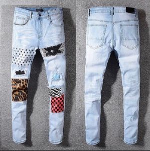 Designer Mannen Paars Vrouwen Man Amirs Slim Fit Denim Brief Print Broek Mode Outdoor Heren Streetwear Kleding Big Size Broek Jeans