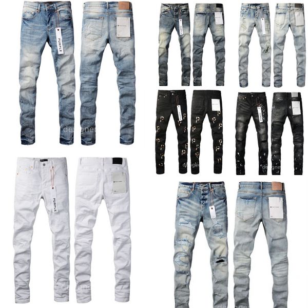 Designer Men Ripped Black Jeans Purple Brand Skinny Jean Pant Vintage White Denim Streetwear Slim Fit Pantals Femmes Trendy Femme Rétro Die Jeans Pantalon