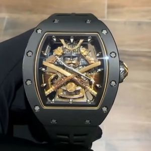 Designer heren RM47 horloge met hoogwaardig uurwerk van saffierkristal, spiegeloppervlak, titaniumlegering gesp en natuurlijke rubberen band, Boutique zwarte armband