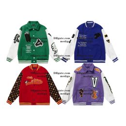 Designer Heren Biker Baseball Jersey Jas Heren Luxe Merk Honkbal Mode Dames Man Geborduurd Letterpatroon Enkele rij knopen Street Wear Damesjassen