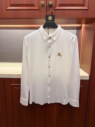 Diseñador camisa casual para hombres Calidad diseñadora Camiseta de negocios Camiseta clásica de manga larga Carta de color sólido Tamaño asiático