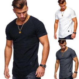 Designer Hommes Casual Tops Été T-shirt à manches courtes Couleur unie Fold Col rond Vêtements Slim Hommes Fitness Active Tshirt266L