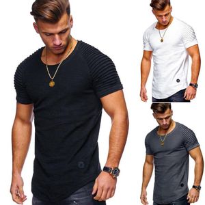 Designer Hommes Casual Tops Été T-shirt à manches courtes Couleur unie Fold Col rond Vêtements Slim Hommes Fitness Active Tshirt2751