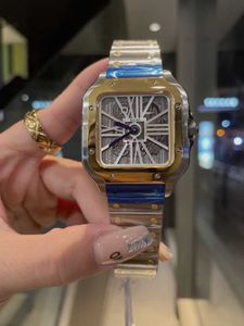 Designer heren uitgeholde horloge -serie Japanse kwarts beweging dubbele vouwen gesp geworden stalen blauwe aanwijzer 39,8 mm kroon met geïmporteerde saffier ingelegd