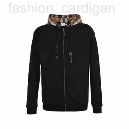 Sweats à capuche pour hommes de concepteur Pull à capuche Terry Plaid Splice Cardigan à fermeture éclair en cuir coton grossier manteau à manches filetées OFZQ