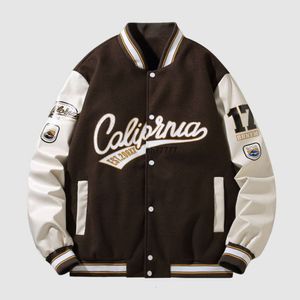 Designer Men's Jackets Baseball Jersey herfst Nieuw Amerikaans trendy merk met toegevoegd vet en vergrote heren pu lederen patchwork wollen casual jas