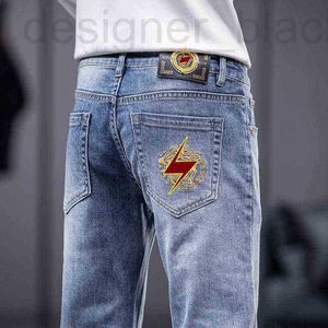 Jeans pour hommes de concepteur fin haute couture automne qualité broderie élastique mince tube droit QGSP