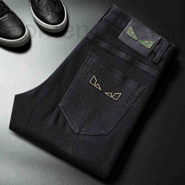Jeans pour hommes de concepteur fin haut imprimé automne mode estampage tendance gris noir pantalon coupe scratch 5XEK