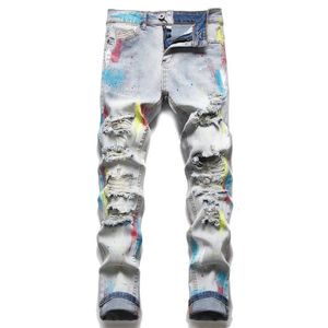 Jeans pour hommes Designer High Street Jeans pour hommes Pantalons de broderie Femmes Oversize Ripped Patch Hole Denim Straight Fashion Streetwear Slim Haute Qualité